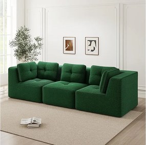 Canapé 3 places modulable, avec 5 coussins, en velours côtelé, Vert, 297x104x69cm