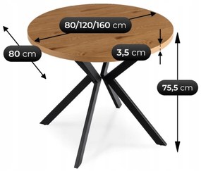 Stół Okrągły Rozkładany DORIAN 80-160 cm Dąb Złoty/Czarny Nowoczesny