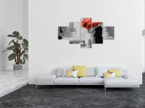 Obraz - Zakochana para pod parasolem, czerwony (125x70 cm)