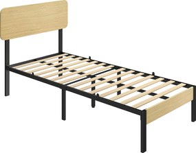 HOMCOM Stelaż łóżka 90 x 200 cm z zagłówkiem i panelem przy stopach, łóżko platformowe, baza pod materac z miejscem do przechowywania pod łóżkiem | Aosom PL