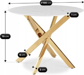 Zestaw Stół Okrągły BALI 100 cm Biały Marmur/Złoty i 4 Krzesła Tapicerowane LUCKY Zielone Glamour
