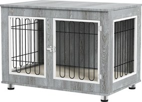 PawHut Klatka dla psa metalowa z wyjmowaną tacką i 2 zamkami 90x58x65 cm szara | Aosom PL