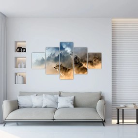 Obraz - wilki wyjące do księżyca (125x70 cm)