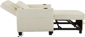 Fotel 1-osobowy z białej ekoskóry z portem USB i uchwytem na kubek - Rozkładany do łóżka lub szezlonga