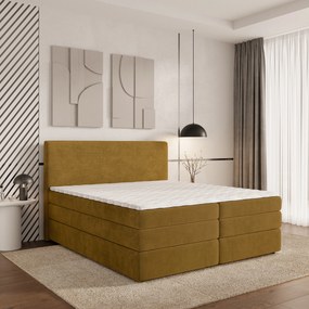 Masseno Łóżko kontynentalne MATERN z pojemnikiem na pościel 140x200 cm - Żółty, POSO 01 + KRONOS 01