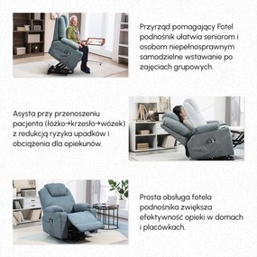HOMCOM Fotel Masujący z Funkcją Pomocy przy Wstawaniu dla Seniorów, 8 Punktów Masażu, Boczne Kieszenie, Pilot, 90D x 101S x 107W cm, Szary