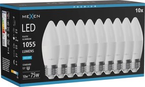 Mexen Nova 10x żarówka LED E27, C37, 10W, Zimna - 6500K, 1055 lm - L102-E27-1065-01x10