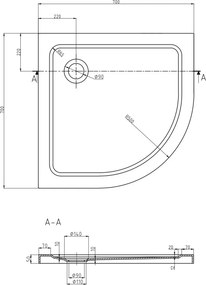 Mexen Flat brodzik półokrągły slim 70 x 70 cm, czarny, syfon czarny - 41707070B