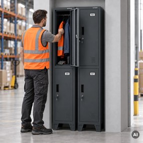 Szafka ubraniowa metalowa pracownicza głęboka 2-drzwiowa antracytowa, 292x1720x600 mm: BARTEK 1 Plus D600