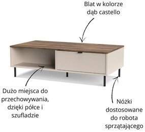 Ława do Salonu z Szufladami BLUSH 110 cm Kaszmir/ Dąb castello Nowoczesna