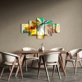 Obraz - Liście z piórami (125x70 cm)