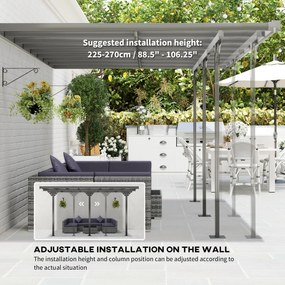 Outsunny Pergola aluminiowa, altana ogrodowa 4,35 x 3,02 m, regulowana wysokość 225-270cm, ochrona przed słońcem, aluminium, PC, szary  | Aosom PL