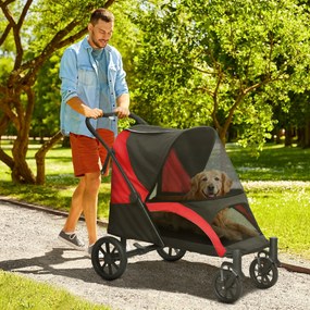 PawHut Składany Wózek dla Dużych Psów, Buggy dla Zwierząt z 4 Kołami, Smycze Bezpieczeństwa, Hamulce, Czarny