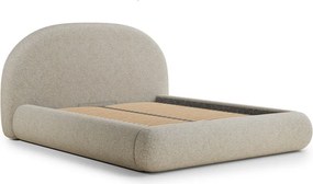 Beżowe tapicerowane łóżko dwuosobowe ze schowkiem ze stelażem 160x200 cm Maumere – Maison de Rêve