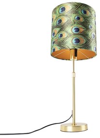 Lampa stołowa regulowana złota/mosiądz klosz welurowy pawie oczka 25cm - Parte klasyczny/Antyczny Oswietlenie wewnetrzne