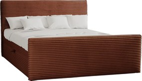 Łóżko kontynentalne z pojemnikiem i topperem TRENTO, pluszowy sztruks VELO, 180x200 cm, Miedziany, H3-Bonell