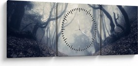 Obraz- Las we mgle (z zegarem) (90x30 cm)