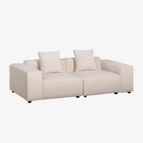 Dwuczęściowa Sofa Modułowa (↔︎230 Cm) Z Niskimi Podłokietnikami Bruna Sztruksu Beżowy Len - Sklum