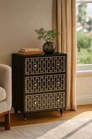 Czarna drewniana komoda retro z 3 szufladami C3-H19