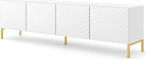 Szafka rtv w stylu glamour biały połysk + złote nóżki H6-W10