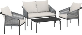 Outsunny Zestaw mebli ogrodowych 4-częściowy Polirattanowa sofa z dwuosobową sofą, 2 fotelami i stolikiem kawowym z poduszkami | Aosom PL