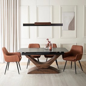 Zestaw Stół Rozkładany Ceramiczny ALICANTE 160-200 cm Czarny/Orzech i 4 Krzesła Tapicerowane EDRICK Rude
