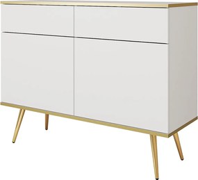 Komoda KSZ-107 z szufladami 107x85x39 cm – biały wysoki połysk, Push-To-Open, metalowe nogi 23 cm, laminat 16 mm, odporna na zarysowania