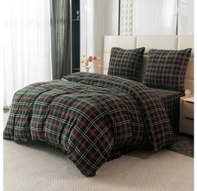 PrzytulneMieszkanie.pl PrzytulneMieszkanie.pl PrzytulneMieszkanie.pl Zestaw pościeli z mikropluszu GLENMOORE zielone + prześcieradło z mikropluszu SOFT 180x200 cm białe, podwójne łóżko