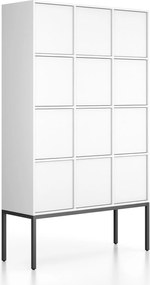 Szafa biurowa FRAME, czarna podstawa, 12x drzwi, 1299 x 450 x 2185 mm, PUSH-lock, biały