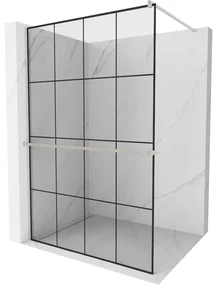 Mexen Kioto+ ścianka prysznicowa z półką Walk-in 140 x 200 cm, czarny wzór, nikiel szczotkowany - 800-140-121-97-77