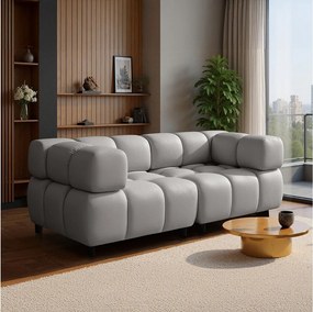 Nowoczesna sofa 3-osobowa z weluru w jasnoszarym kolorze 192 cm - Design Bubble TONDO z pianką o wysokiej sprężystości