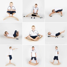 Deska do balansowania z litego drewna sosnowego w naturalnym kolorze 80x30x18 cm Montessori – Meowbaby