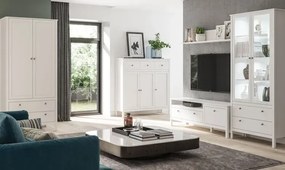 Biały zestaw mebli do salonu skandynawskiego z szafą K8-B87