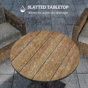 Outsunny Stół Ogrodowy Ø70 cm, Odporny na Warunki Atmosferyczne, Okrągły Balkonowy z Lamelami, Stalowy Ø70 x 74H cm, Drewno Naturalne