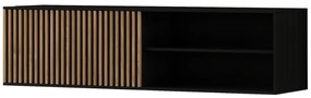 Szafka TV wisząca MEORATI 150x40 cm, czarna/dąb artisan