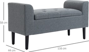 HOMCOM Ławka z miejscem do przechowywania, belastbar do 130 kg, wygląd lnu, drewno kauczukowe, 116 x 44 x 58 cm, Jasnoszary