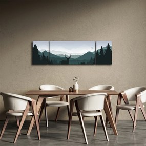 Obraz - Jeleń z wilkiem w skałach (170x50 cm)