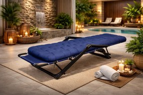 Leżak ogrodowy rozkładany Tossa DC01-BK-BU, poduszka niebieska, stelaż czarny