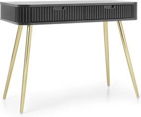 Toaletka w stylu wiejskim "ZOVA", konsola, biurko z szufladami, metalowe nogi złote 103/80/49 cm, kolor: beż kaszmirowy
