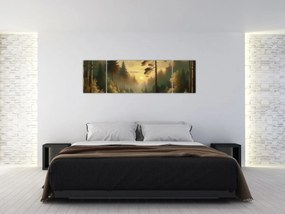 Obraz - Słońce świecące przez las (170x50 cm)