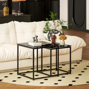 HOMCOM Zestaw 2 stolików pomocniczych, nowoczesny design, układane, stolik ze szkła, czarny