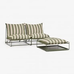 Modułowa Sofa Ogrodowa 2-częściowa Z Pufem Rozkładanym Amaro Beż Tapioki - Głęboka Oliwkowa Zieleń - Sklum