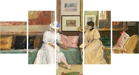 Obraz - William Merritt Chase, A Friendly Call, reprodukcje (125x70 cm)