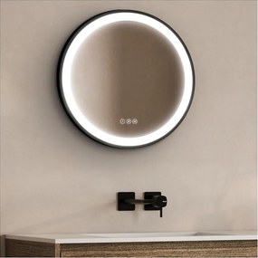 Lustro okrągłe LED D60/120cm z czarną aluminiową ramą AUREYA