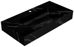 Umywalka podwieszana TAKOTNA z twardego materiału marmuropodobnego w kolorze czarnym – 90,2 × 45,2 × 8 cm (dł. × szer. × wys.)