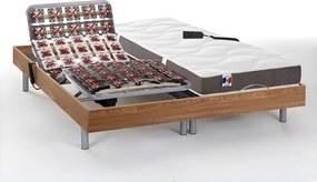 Zestaw relaksacyjny w całości z płytek 100% lateksu 5-strefowy JUPITER marki Ysmée -naturalny dąb - 2x80x200cm - silniki OKIN