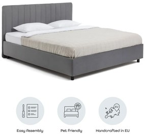 Szare tapicerowane łóżko dwuosobowe ze schowkiem i stelażem 160x200 cm Myra Slim Line – Bonami Selection