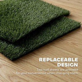 PawHut Toaleta dla psów 76 x 50,5 cm z 2 sztucznymi trawami, przenośna toaleta dla psów na balkon lub do domu, czarno-zielona | Aosom PL