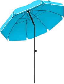 Outsunny Parasol plażowy Ø150 cm wodoodporny, składany parasol z kotwicą do piasku, regulowanym nachyleniem i torbą do przenoszenia, niebieski | Aosom PL