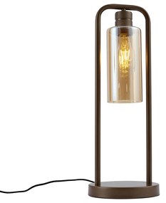 Lampa stołowa w stylu Hotel Chic ciemny brąz z bursztynowym szkłem - StavelotElegancki hotelowy Oswietlenie wewnetrzne